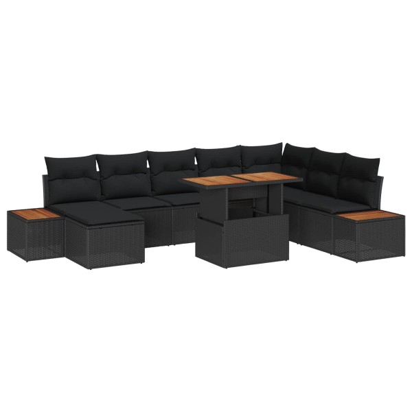 Garden dining set with pillow 9 pcs Black and Brown