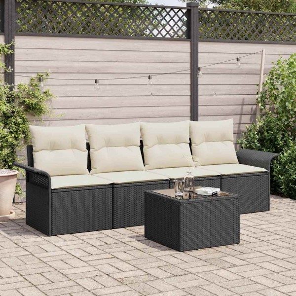 Garden Sofa Set 5 pcs Black and cream polyrattan