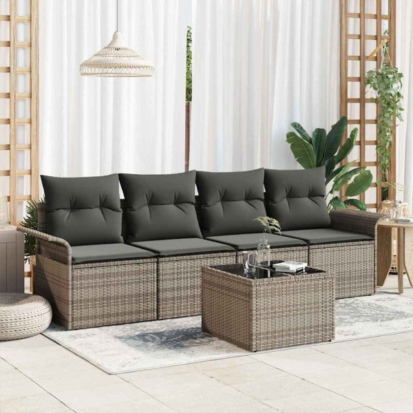 Garden sofa set with pillow 5 pcs Gray polyrattan