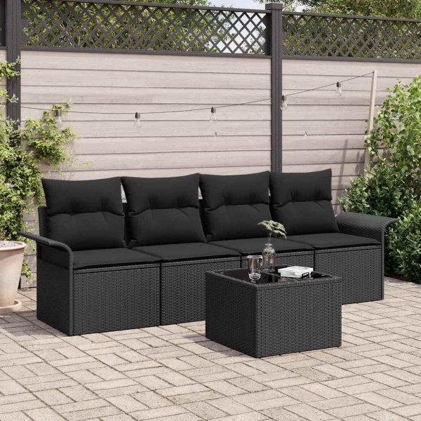 Sodo Sofų Rinkinys su pagalve 5 pcs Juoda poliratanas