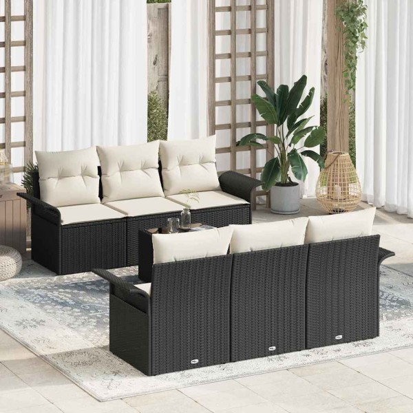Garden Sofa Set 7 pcs Black and cream polyrattan