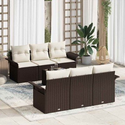 Garden Sofa Set 7 pcs Brown...