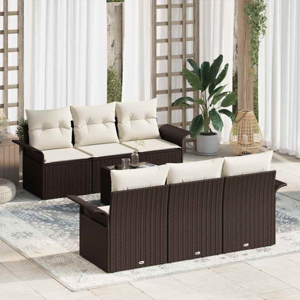 Garden Sofa Set 7 pcs Brown and cream polyrattan