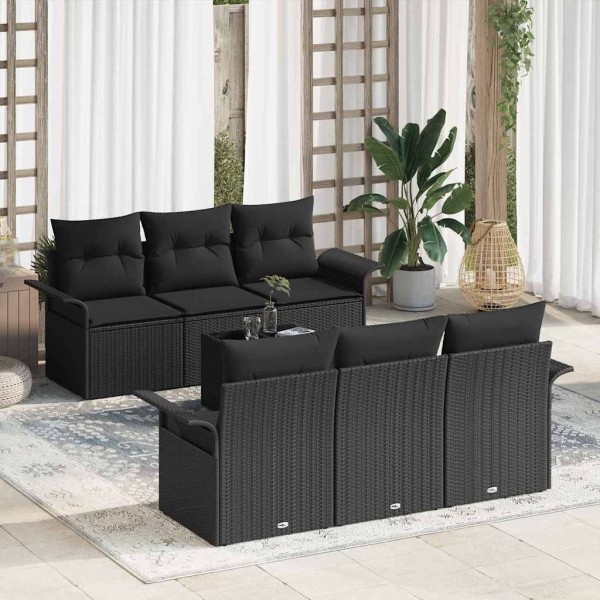 Garden sofa set with pillow 7 pcs Black polyrattan