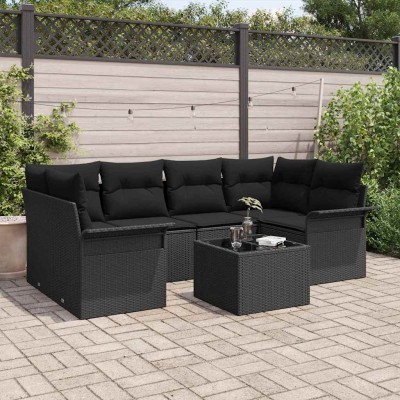 Garden Sofa Set 7 pcs Black...