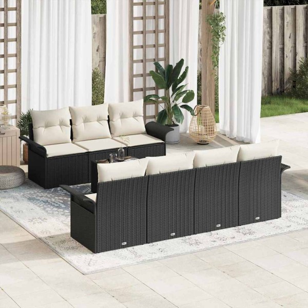 Garden Sofa Set 8 pcs Black and cream polyrattan