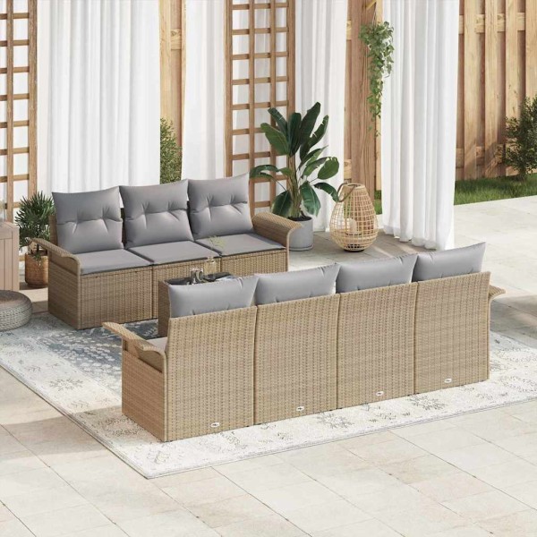 Garden sofa set with cushion 8 pcs Beige and gray polyrattan