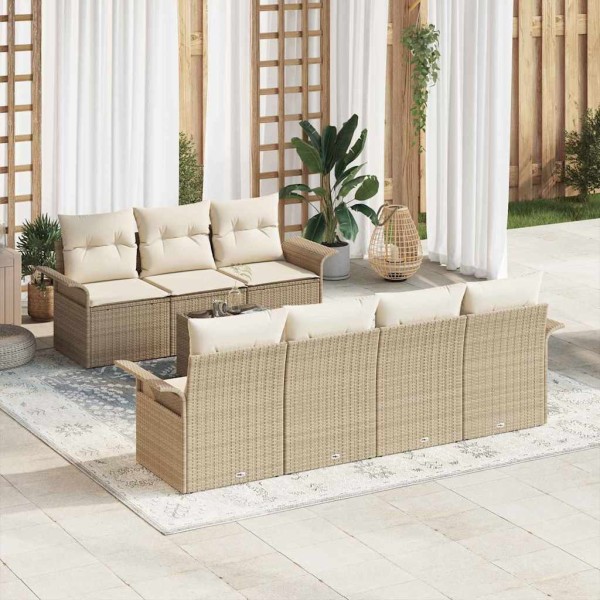 Garden Sofa Set 8 pcs Beige and cream polyrattan