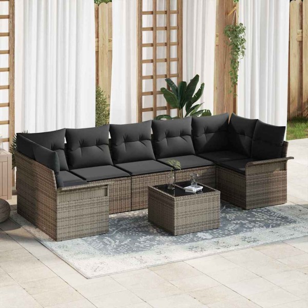 Garden sofa set with pillow 8 pcs Gray polyrattan