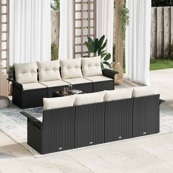 Garden Sofa Set 9 pcs Black and cream polyrattan