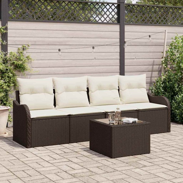 Garden sofa set with pillow 5 pcs Brown and cream