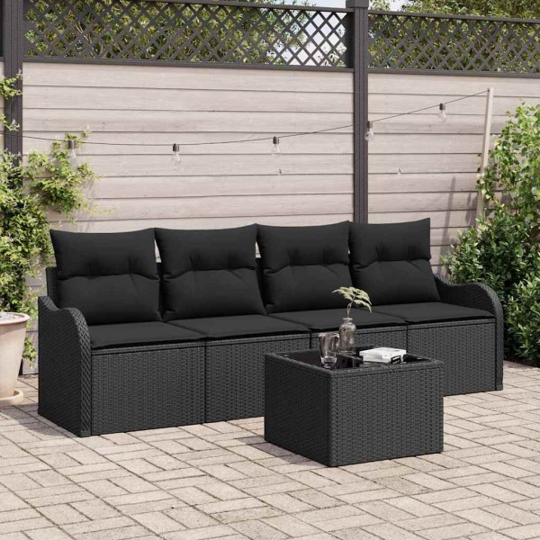 Garden sofa set with storage 5 pcs Black polyrattan