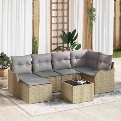 Garden Sofa Set 7 pcs beige...