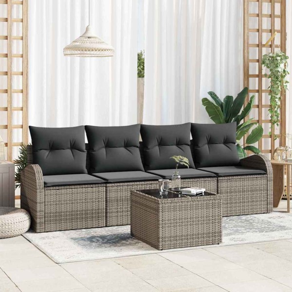 Garden sofa set with storage 5 pcs Gray polyrattan