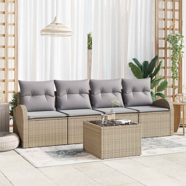 Garden sofa set with pillow 5 pcs Beige and gray polyrattan