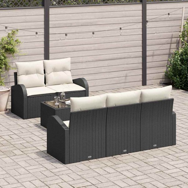 Garden Sofa Set 6 pcs Black and cream polyrattan