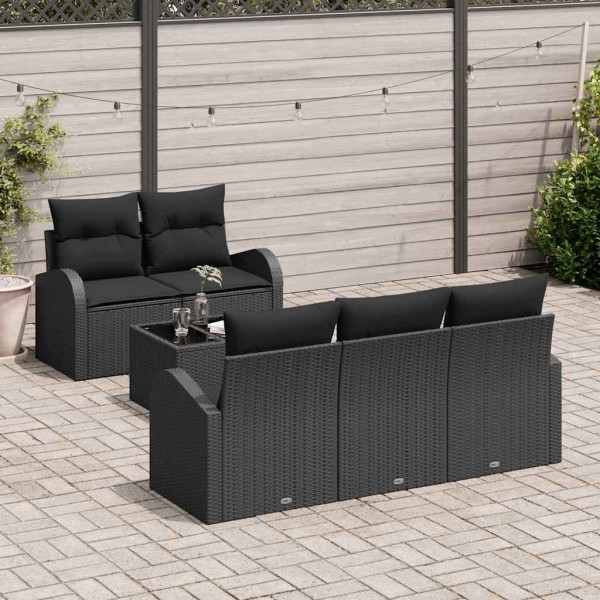 Garden sofa set with storage 6 pcs Black polyrattan