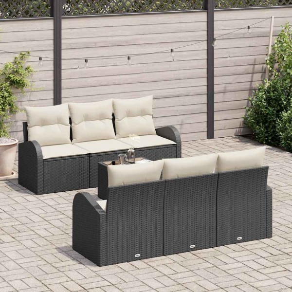 Garden Sofa Set 7 pcs Black and cream polyrattan