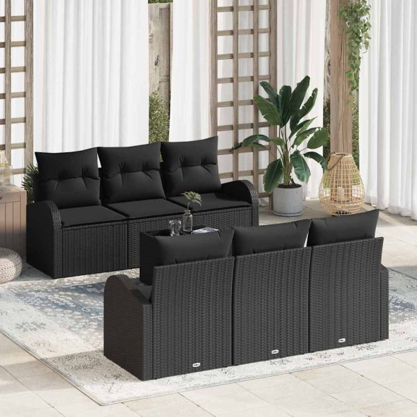 Garden sofa set with storage 7 pcs Black polyrattan