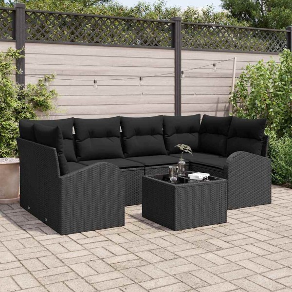 Garden sofa set with storage 7 pcs Black polyrattan