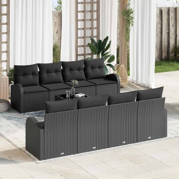 Garden sofa set with storage 9 pcs Black polyrattan