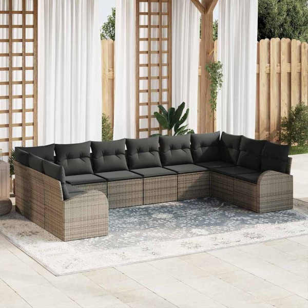 Garden sofa set with pillow 10 pcs Gray polyrattan