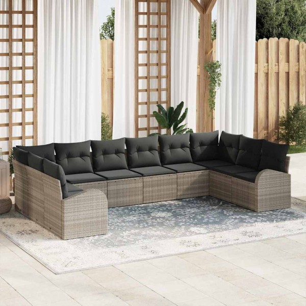 Garden sofa set with cushion 10 pcs Light gray polyrattan