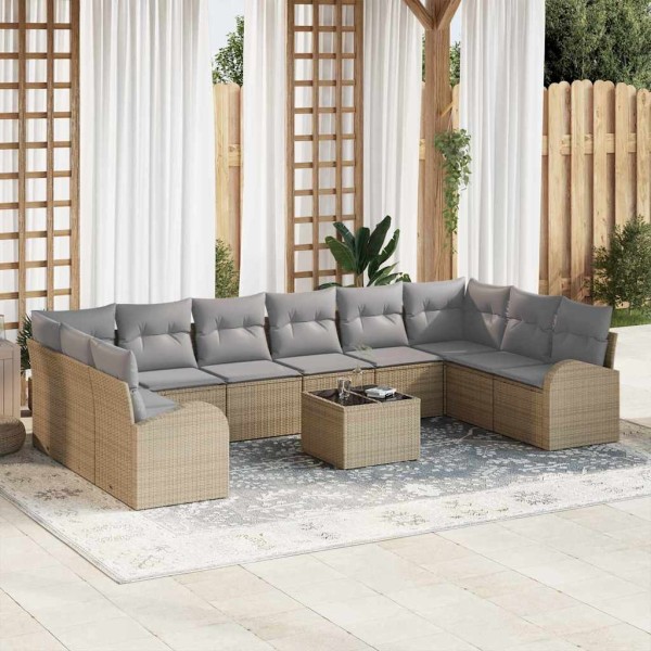 Garden Sofa Set 11 pcs Beige and light gray polyrattan