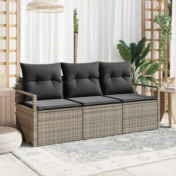 Garden sofa set with pillow 3 pcs Gray polyrattan