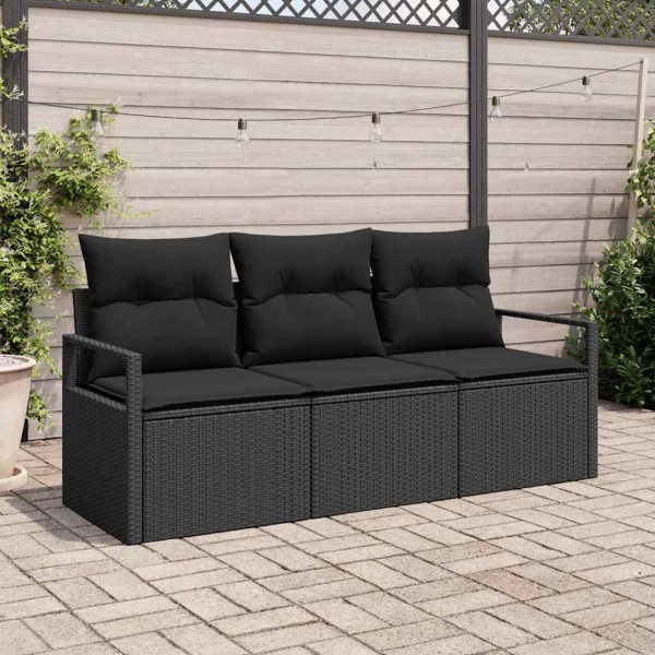 Garden sofa set with pillow 3 pcs Black polyrattan