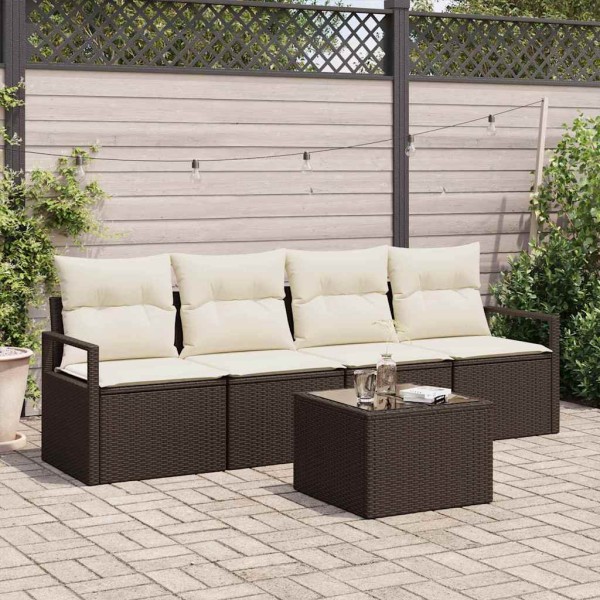 Sofa set 5 pcs Brown and cream polyrattan