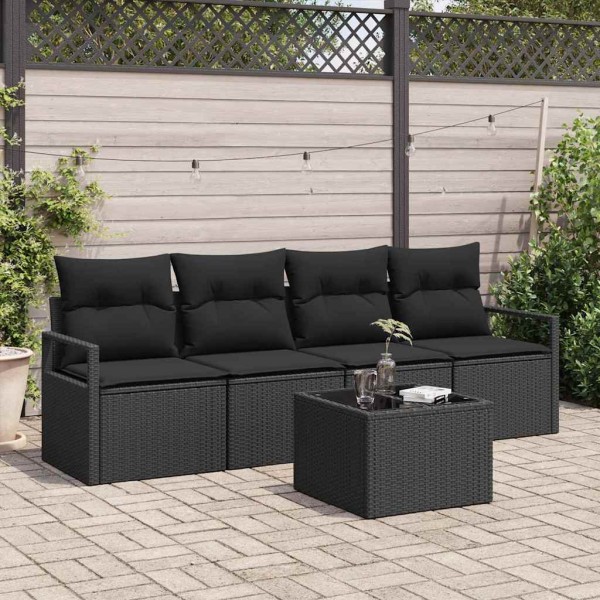 Sofa set with cushion with storage 5 pcs Black polyrattan
