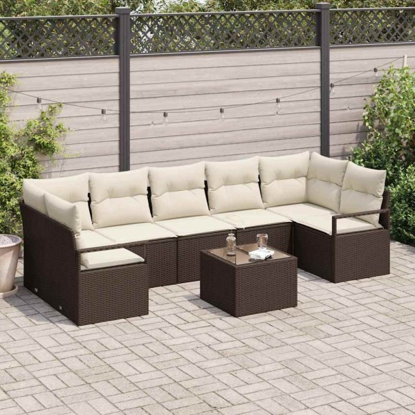 Garden sofa set with cushion 8 pcs Brown and cream