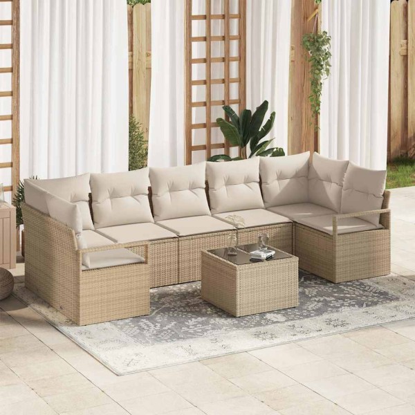 Garden sofa set with pillow 8 pcs Beige and cream