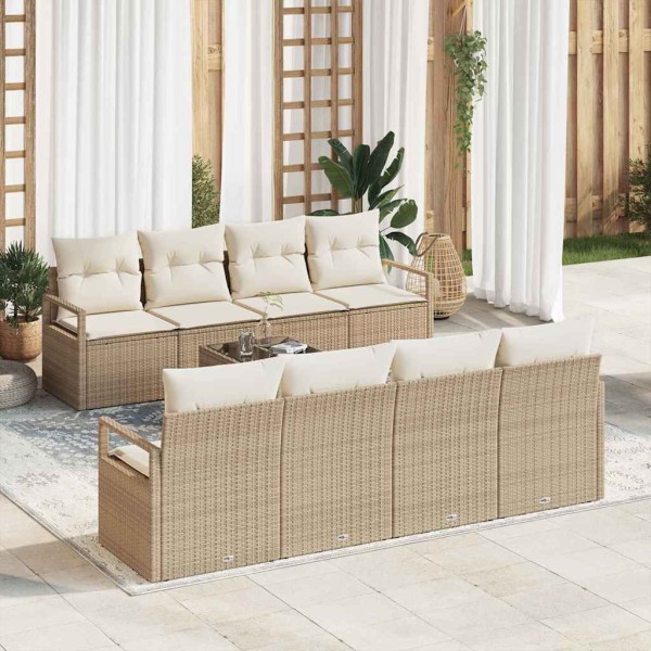 Garden Sofa Set 9 pcs Beige and cream polyrattan