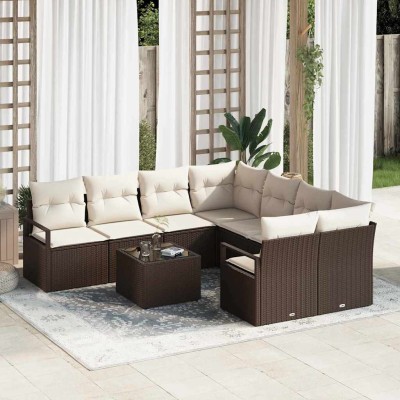 Sofa set 9 pcs Brown and...