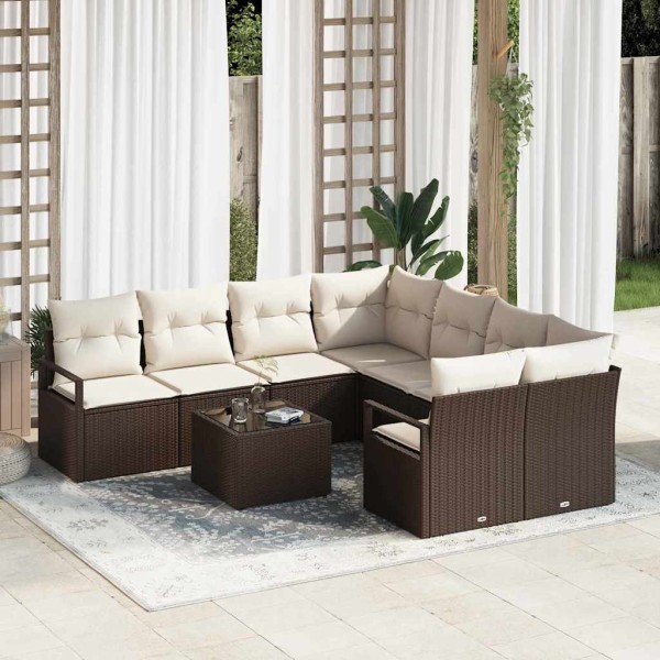 Sofa set 9 pcs Brown and cream polyrattan