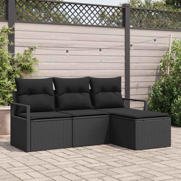 Sofa set with cushion with storage 4 pcs Black polyrattan