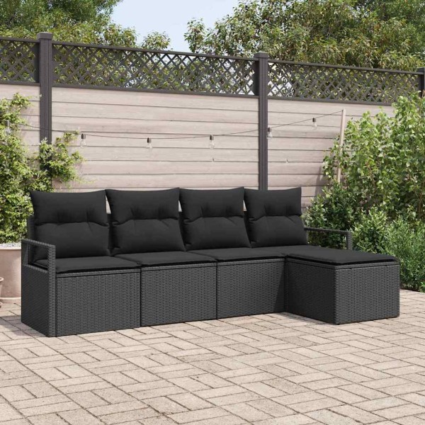 Sofa set with cushion with storage 5 pcs Black polyrattan