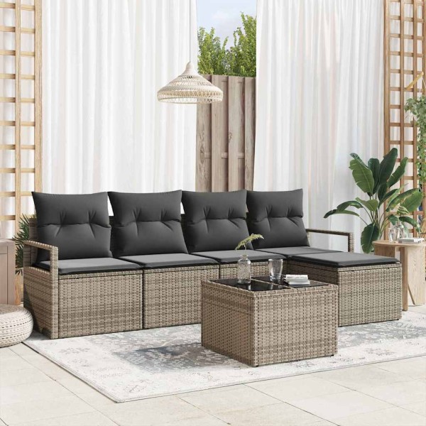 Sofa set with pillow 6 pcs Light gray polyrattan
