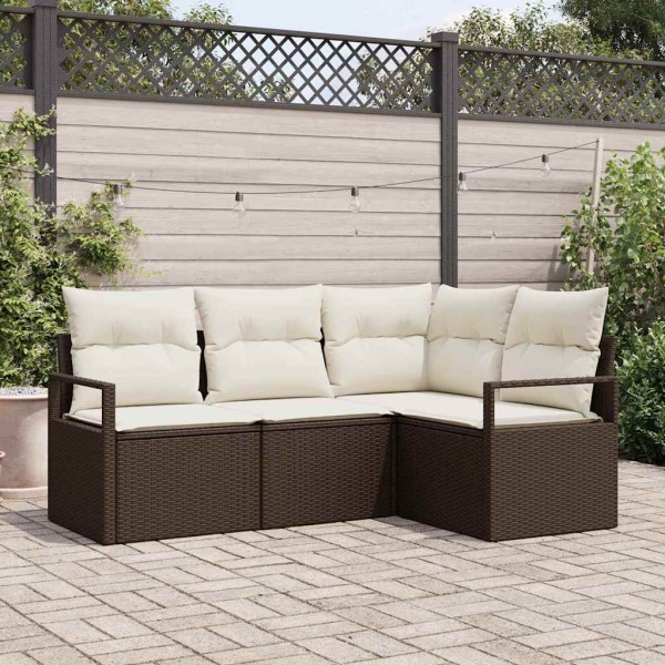 Sofa set 4 pcs Brown and cream polyrattan