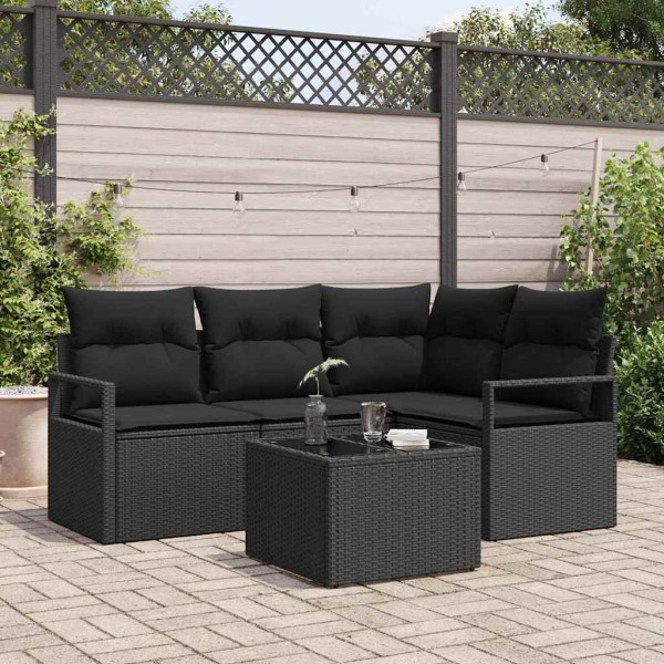 Sofa set with cushion with storage 5 pcs Black polyrattan