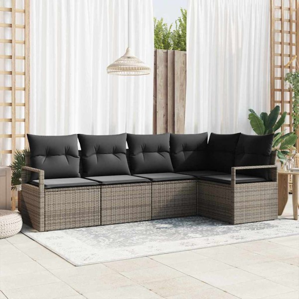 Garden sofa set with pillow 5 pcs Gray polyrattan