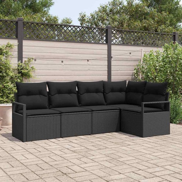 Garden sofa set with pillow 5 pcs Black polyrattan