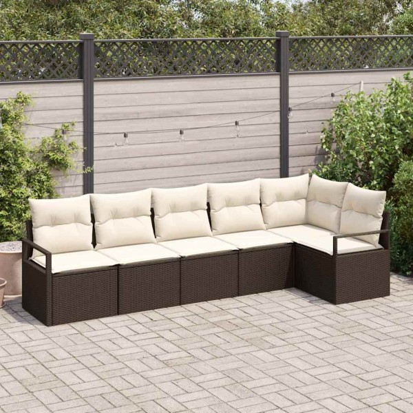 Garden sofa set with cushion 6 pcs Brown and white polyrattan