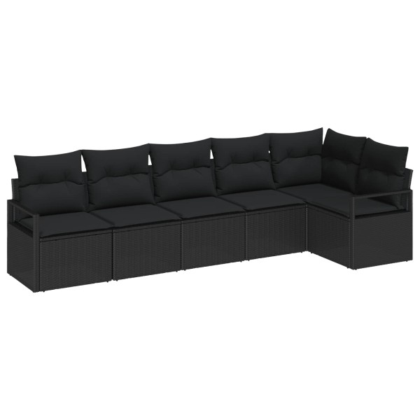 Garden sofa set with pillow 6 pcs Black polyrattan