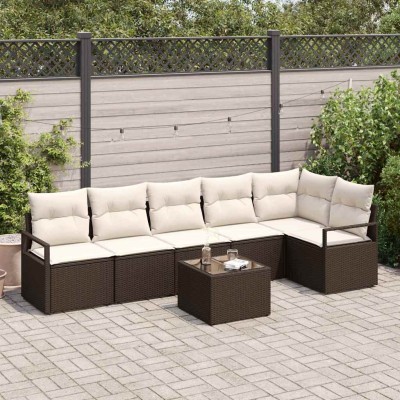 Garden Sofa Set 7 pcs Brown...