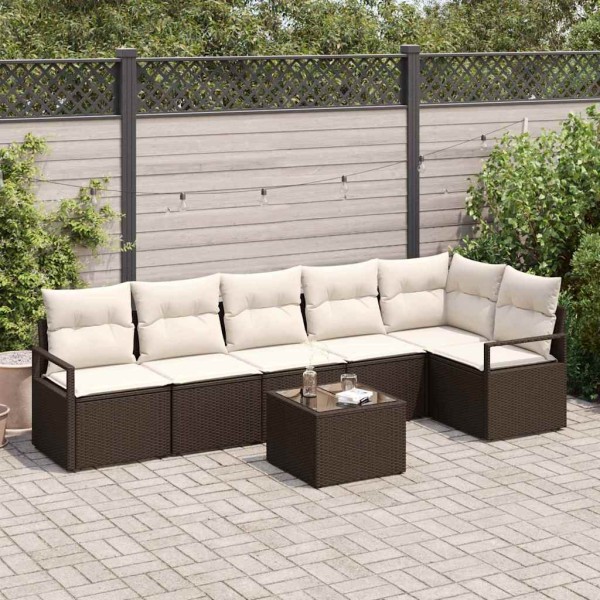 Garden Sofa Set 7 pcs Brown and cream polyrattan