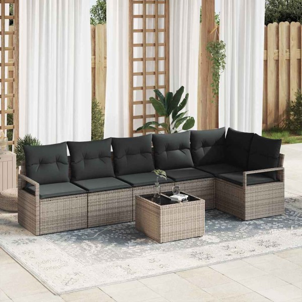 Garden sofa set with pillow 7 pcs Light gray polyrattan