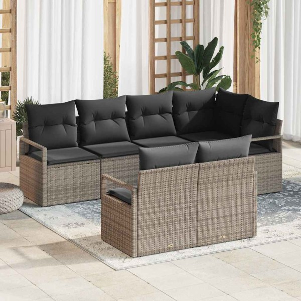 Sodo Sofų Rinkinys su pagalve 7 pcs Pilka poliratanas